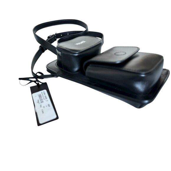 VERSACE 1013558 Black Calf Leather Phone Pouch Bag with lanyard ($1150 retail) - Picture 11 of 15